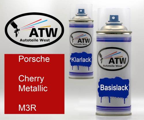 Porsche, Cherry Metallic, M3R: 400ml Sprühdose + 400ml Klarlack - Set, von ATW Autoteile West.